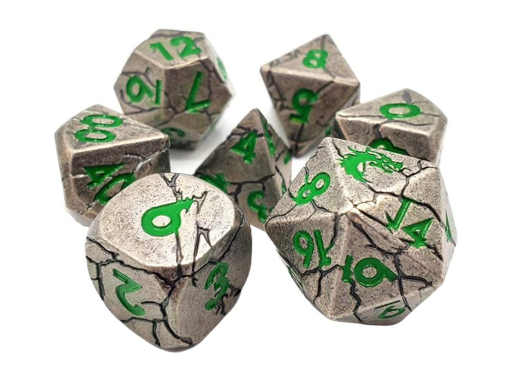 RPG Dice Set: Orc Forged - Silver with Green
