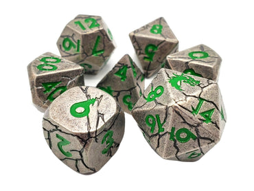 RPG Dice Set: Orc Forged - Silver with Green