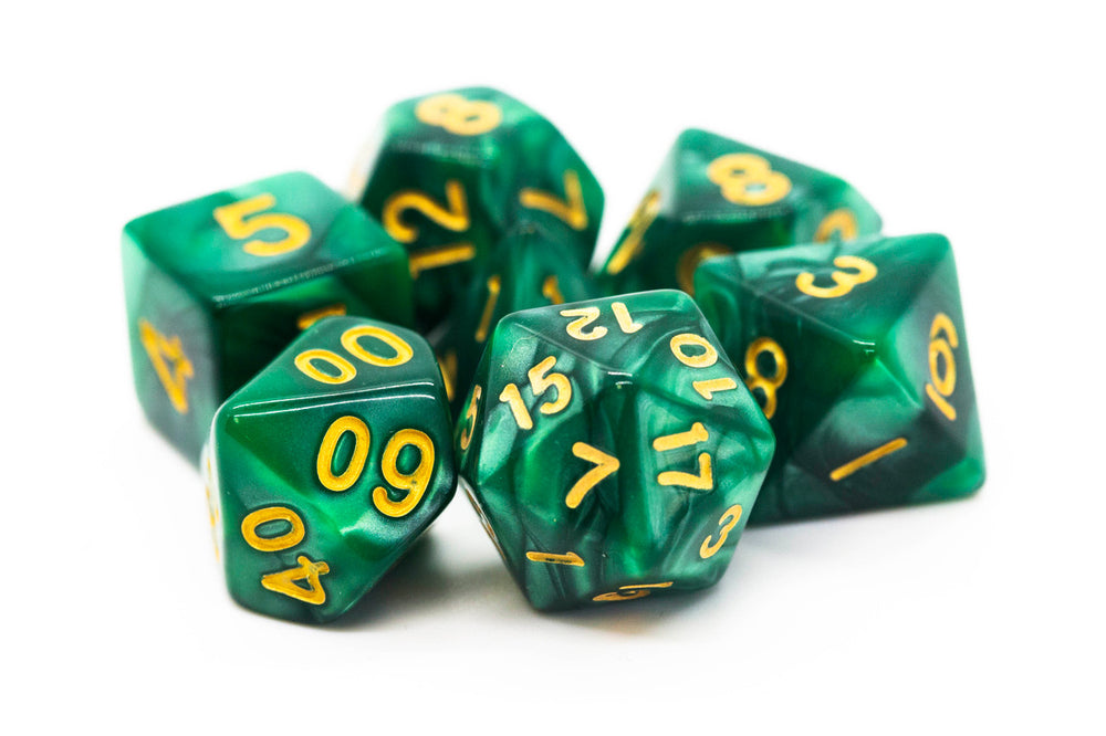 RPG Dice Set: Pearl Drop - Green/Gold