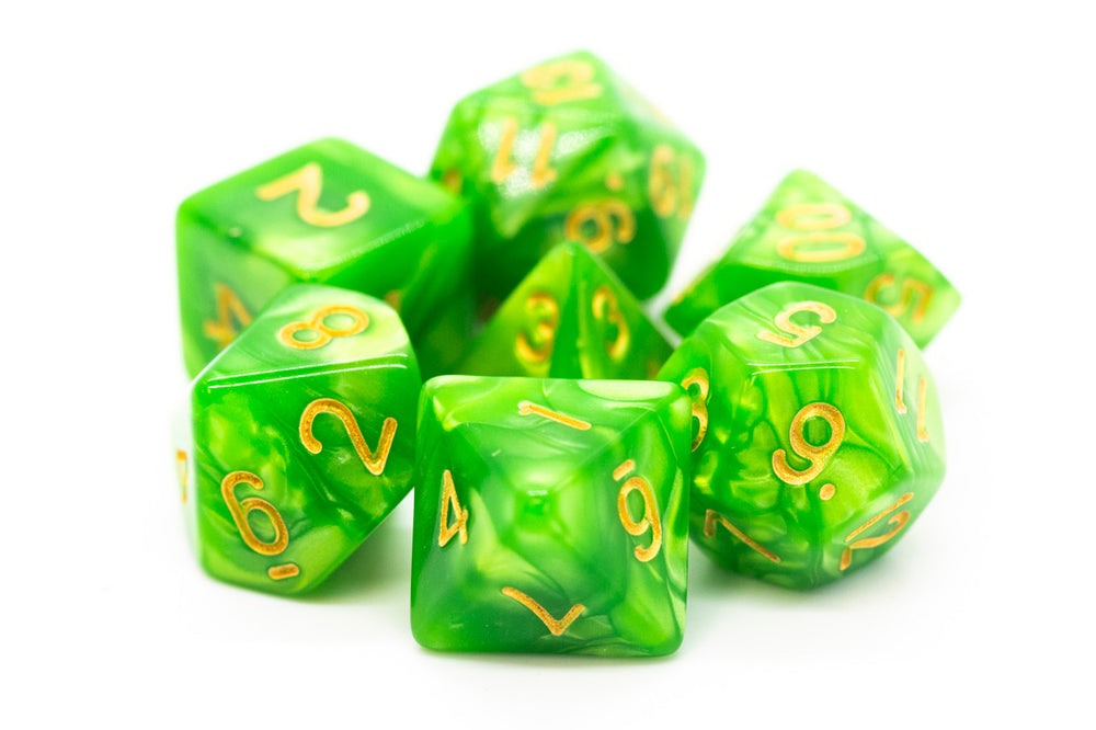 RPG Dice Set: Pearl Drop - Light Green/Gold