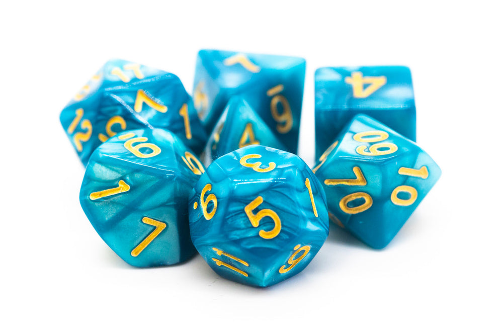RPG Dice Set: Pearl Drop - Ocean/Gold