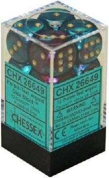16mm D6 Brick: Gemini - Purple - Teal/Gold (12)