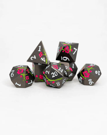 Metal RPG Dice Set: Sakura - Etched Flowers