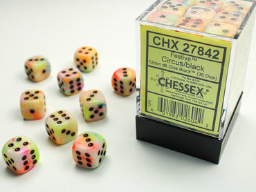 12mm D6 Brick: Festive - Circus/Black (36ct)