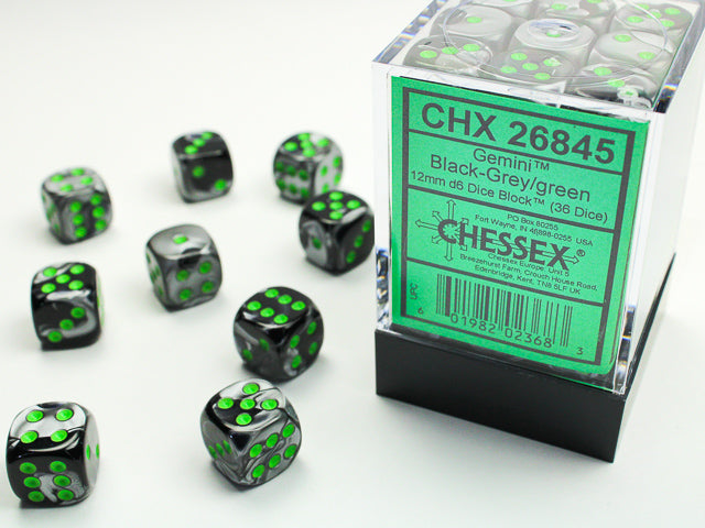 12mm D6 Brick: Gemini - Black-Grey/Green (36ct)