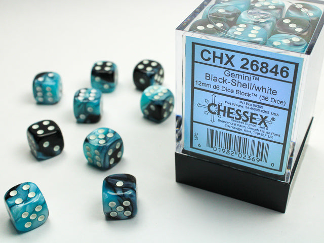 12mm D6 Brick: Gemini - Black-Shell/White (36ct)