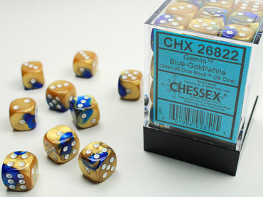 12mm D6 Brick: Gemini - Blue-Gold/White (36)