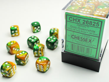 12mm D6 Brick: Gold-Green/White (36)