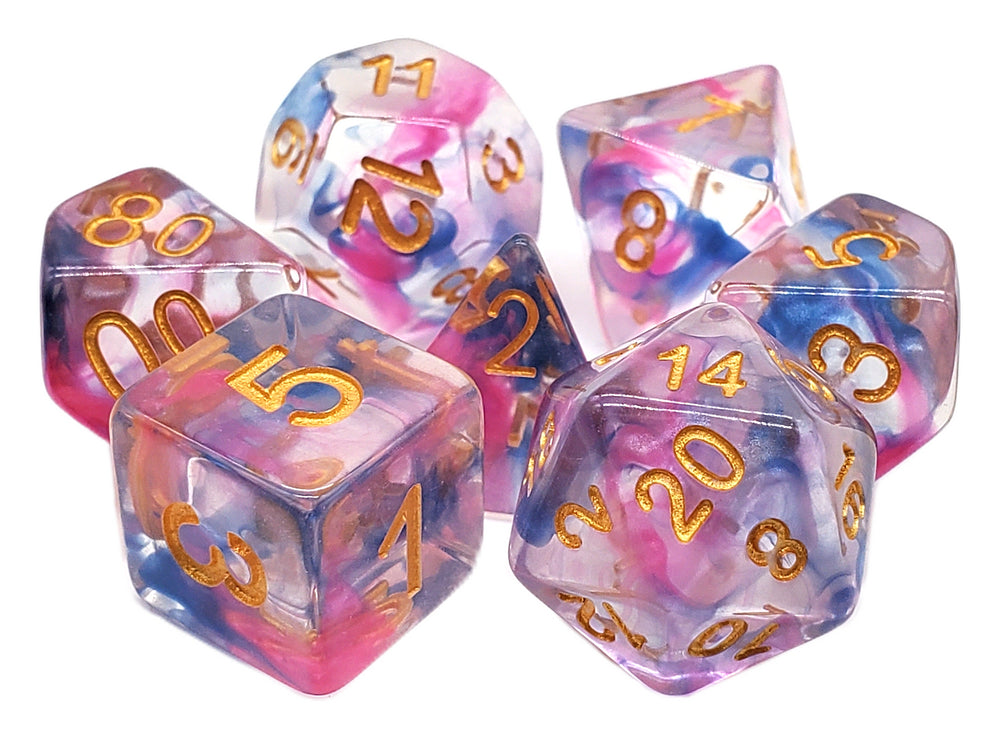 Acrylic RPG Dice Set: Odyssey - Rose Red/Blue