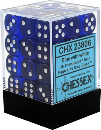 12mm D6 Brick: Translucent - Blue/White (36ct)