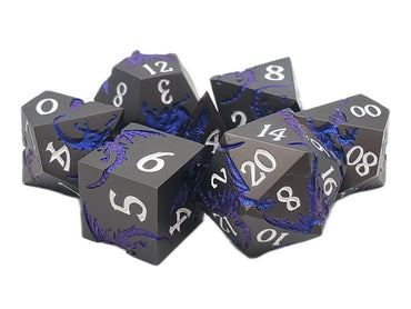 Metal RPG Dice Set: Soaring Dragon - Matte Black/Blue