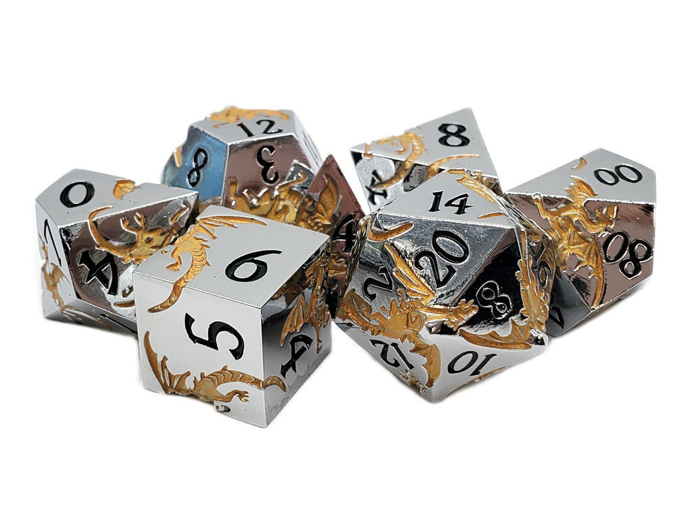 Metal RPG Dice Set: Soaring Dragon - Gold/Silver
