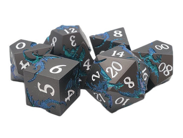 Metal RPG Dice Set: Soaring Dragon - Matte Black/Green