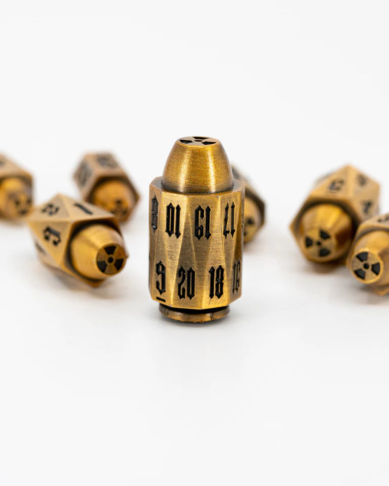 Metal RPG Dice Set: Alpha Brass Bullet