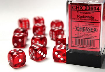16mm D6 Brick: Translucent - Red/White (12)