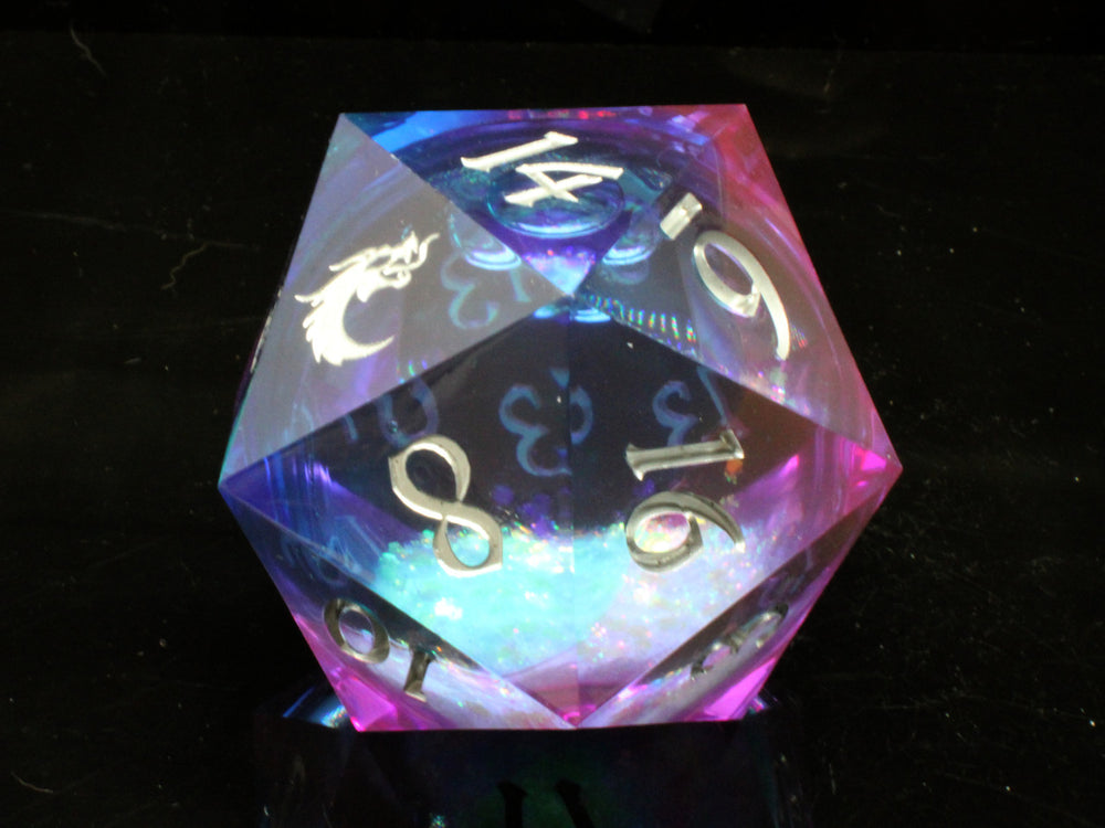 Old School Dice: Sharp Edged 55mm D20 - Liquid Infused - Twilight Fury