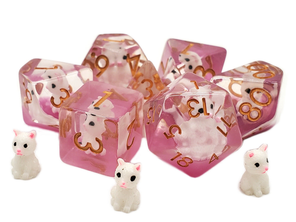 RPG Dice Set: Animal Kingdom - White/Pink Cat