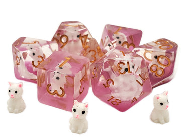 RPG Dice Set: Animal Kingdom - White/Pink Cat