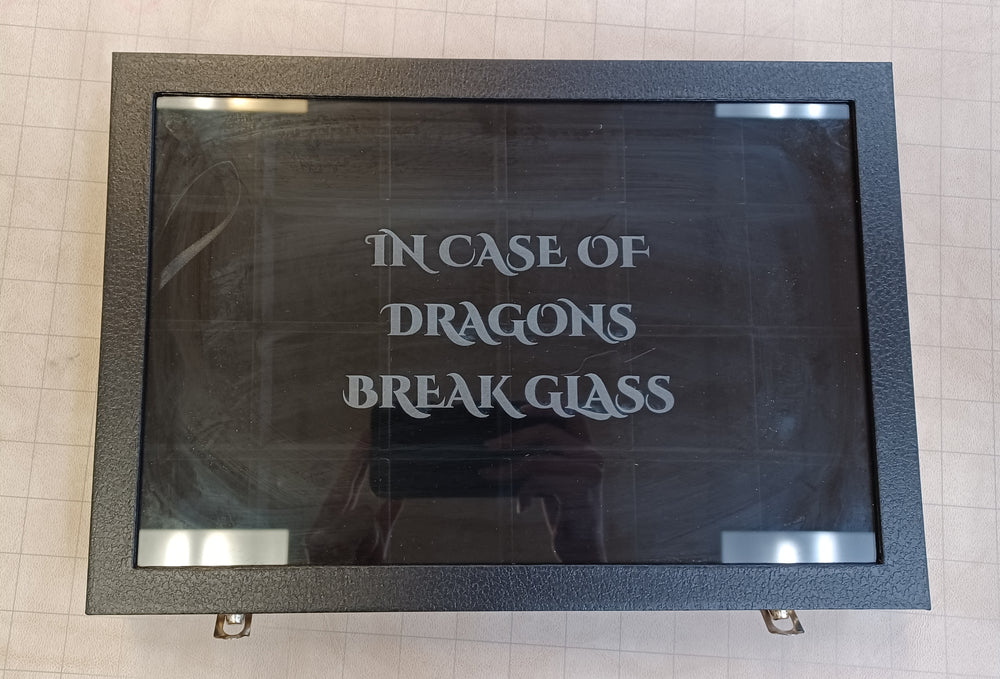 Glass Top Dice Display Case - In Case of Dragon Break Glass (Empty)