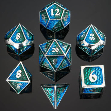 Metal RPG Dice Set: Behemoth - Silver/Green/Blue