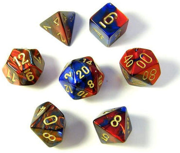 Chessex Gemini 7-Die Set: Blue-Red/Gold