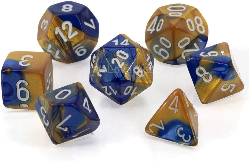 Chessex Gemini 7-Die Set: Gemini Blue-Gold/White