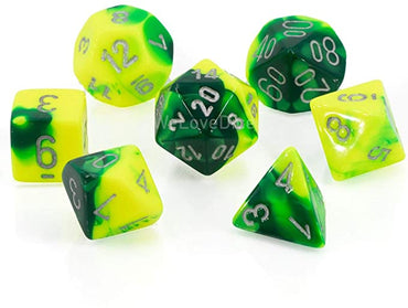 Chessex Gemini 7-Die Set: Green-Yellow/Silver