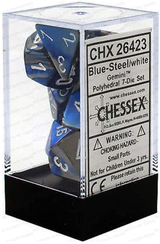 Chessex Gemini 7-Die Set: Gemini Blue-Steel/White Set
