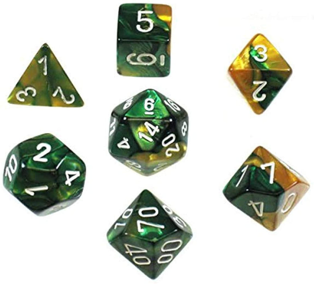 Chessex Gemini 7-Die Set: Gold-Green/White