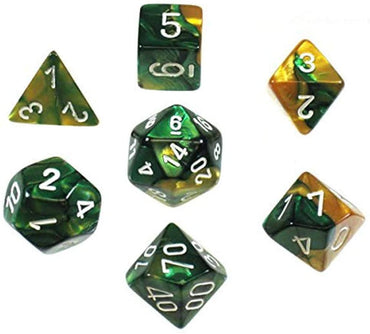 Chessex Gemini 7-Die Set: Gold-Green/White