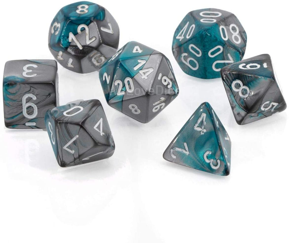 Chessex Gemini 7-Die Set: Steel-Teal/White