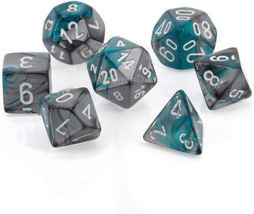 Chessex Gemini 7-Die Set: Steel-Teal/White