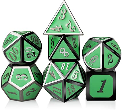 Metal RPG Dice Set: Green with Black Metal