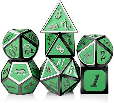 Metal RPG Dice Set: Green with Black Metal