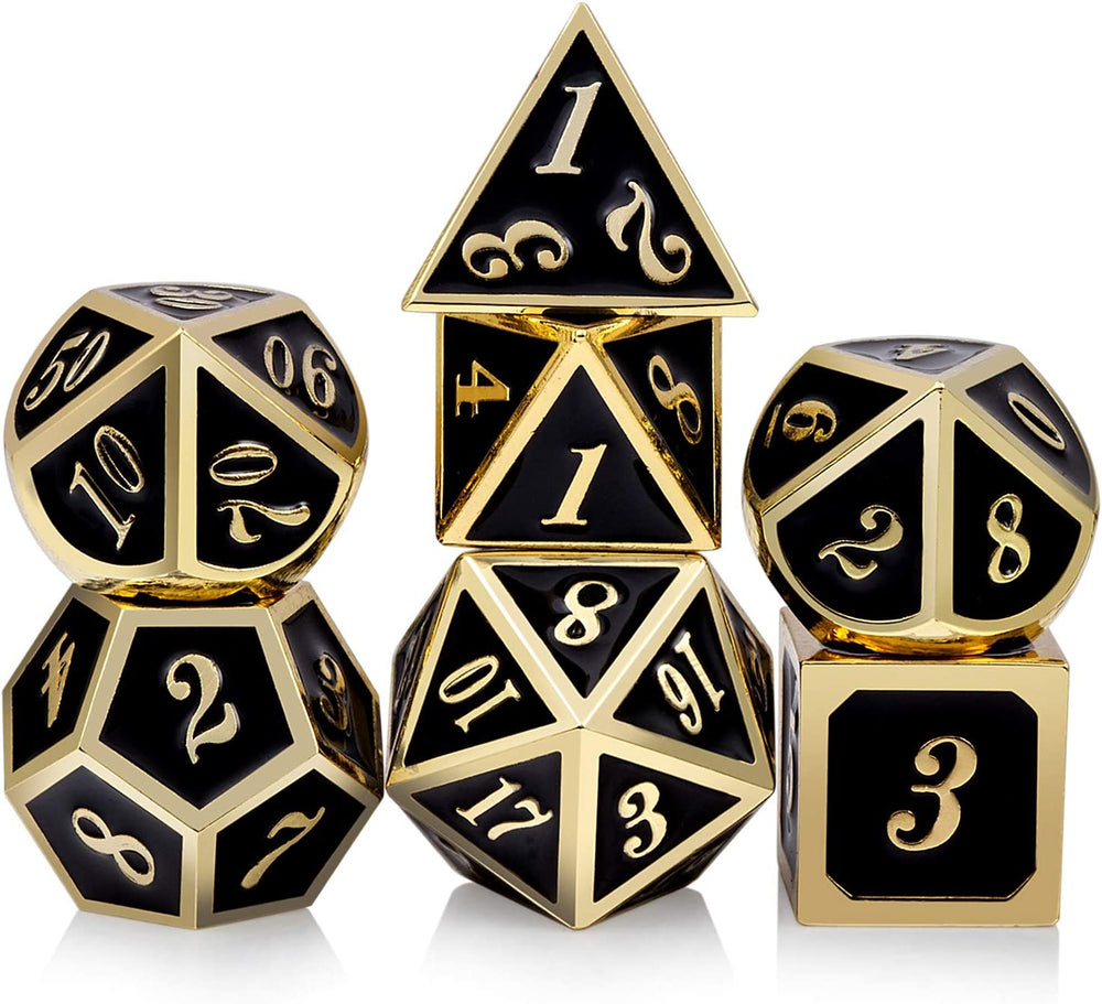 Gold with Black Metal RPG Dice Set