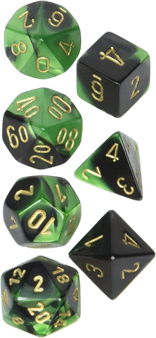 Chessex Gemini 7-Die Set: Gemini Black-Green/Gold