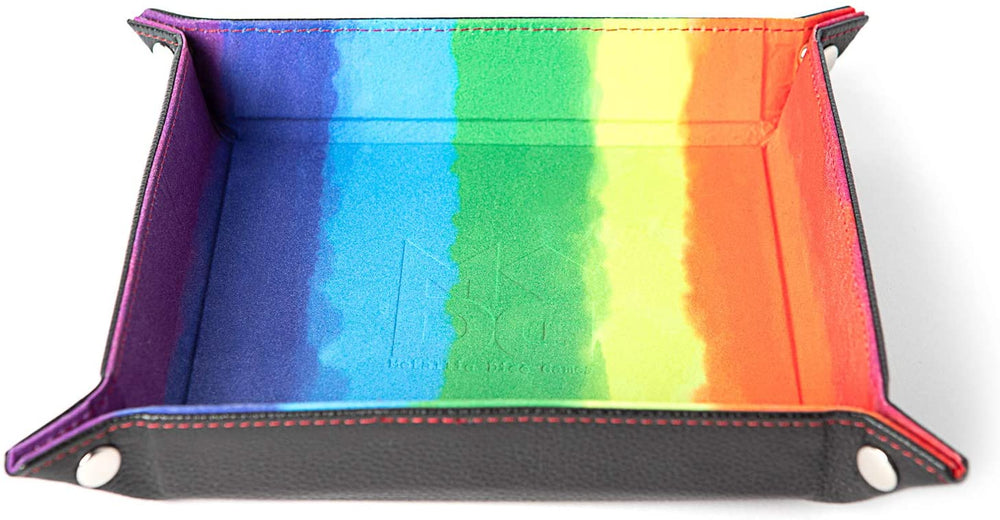 Velvet Folding Dice Tray with Leather Backing - 10" x 10" Rainbow