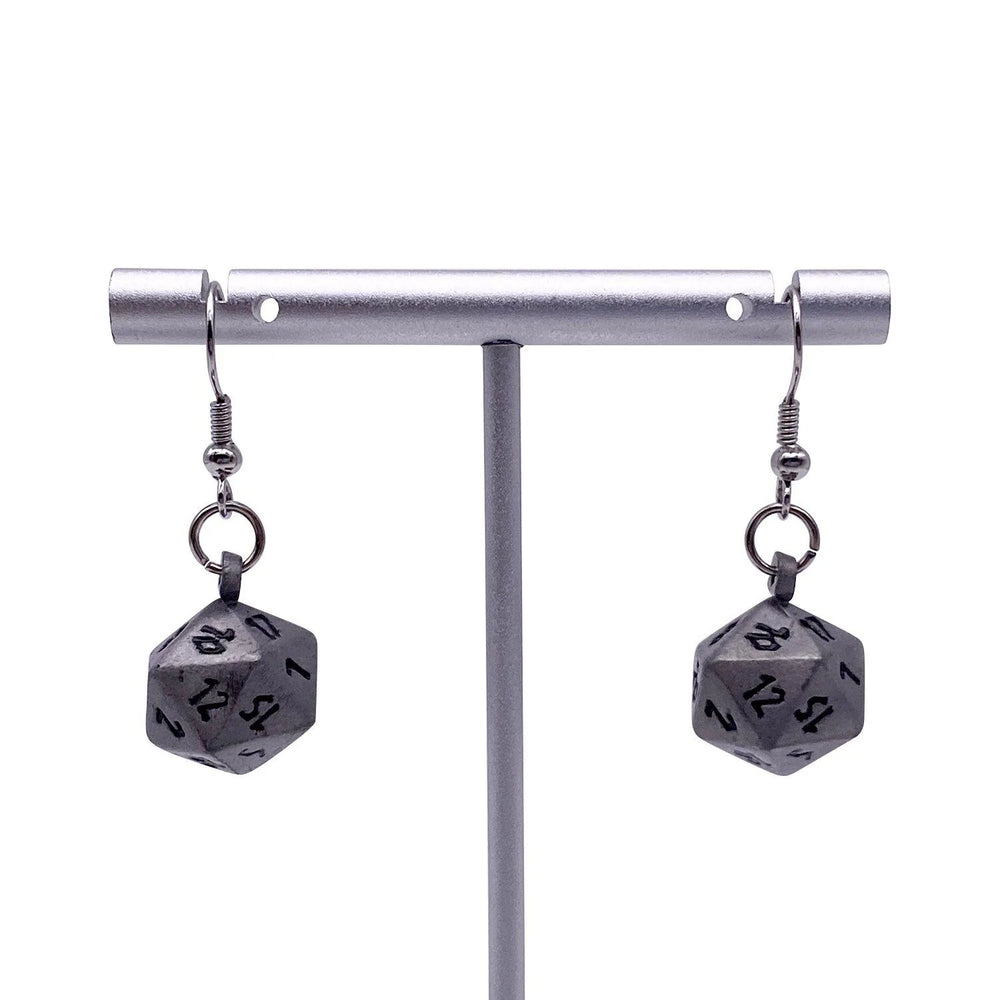 D20 Earrings: Aged Mithral