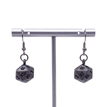 D20 Earrings: Aged Mithral