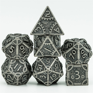 Steampunk Metal RPG Dice Set: Silver