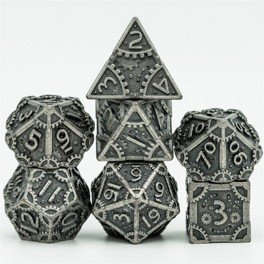 Steampunk Metal RPG Dice Set: Silver