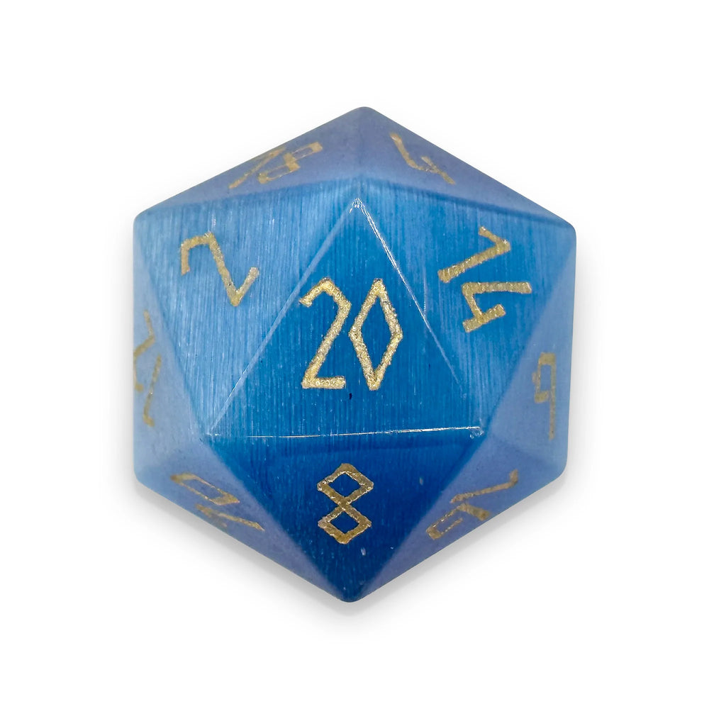 30MM Gemstone D20 Boulder: Aquamarine Cat's Eye