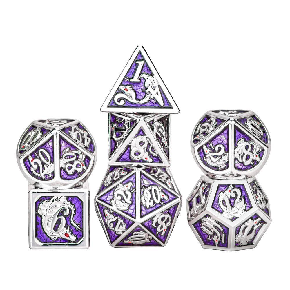 Metal Dragon Dice: Silver and Purple