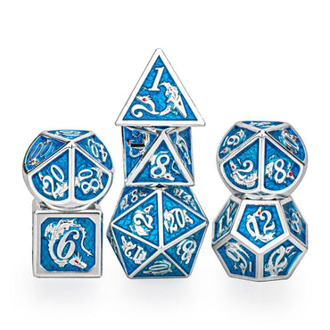 Metal Dragon Dice: Silver and Blue
