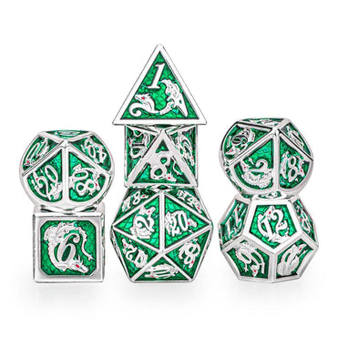 Metal Dragon Dice: Silver and Green