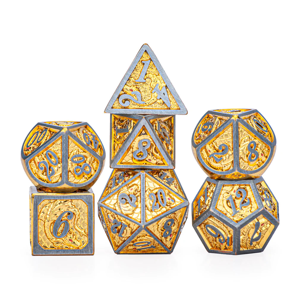 Metal RPG Dice Set: Dragon - Brushed Gold