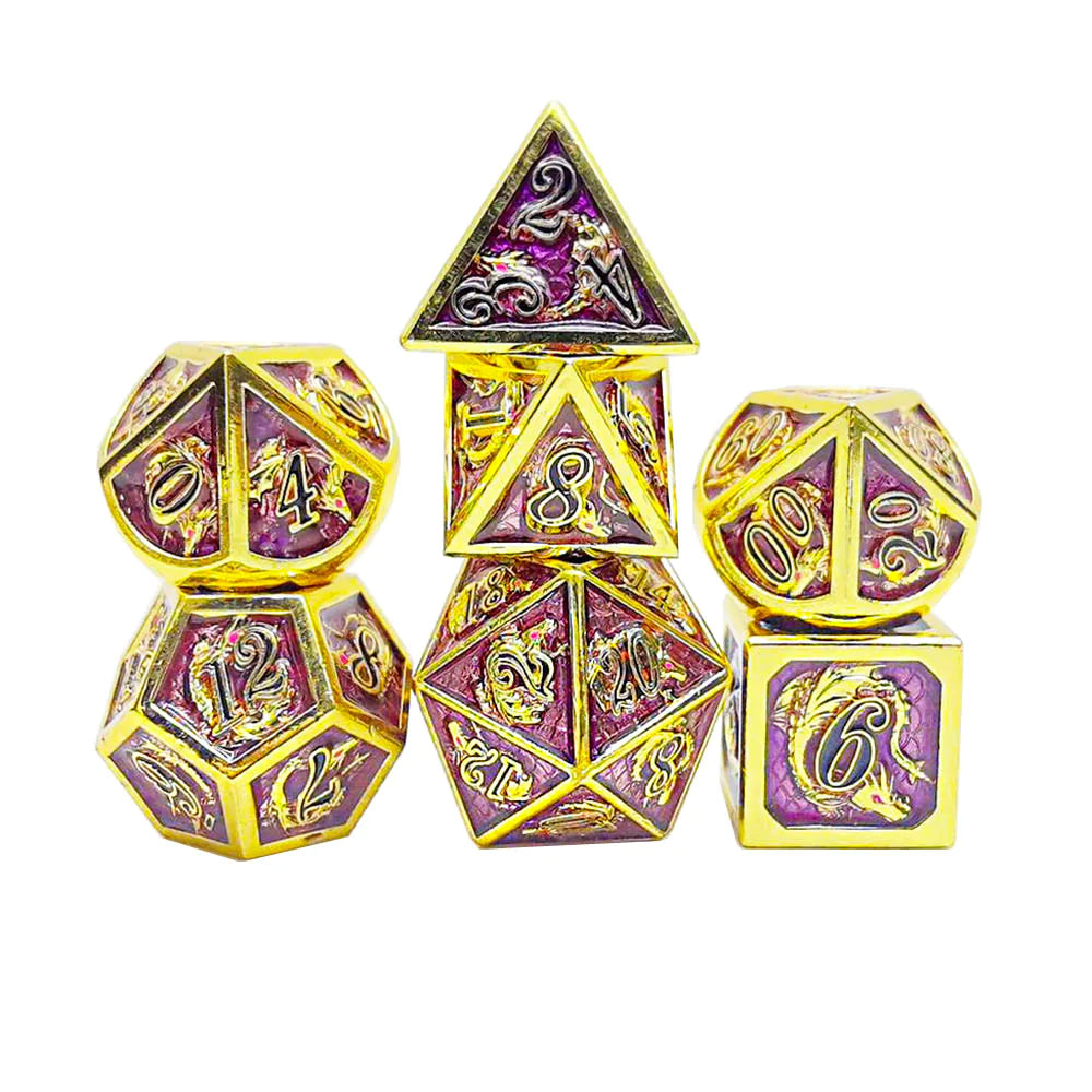 Metal RPG Dice Set: Dragon - Gold/Purple