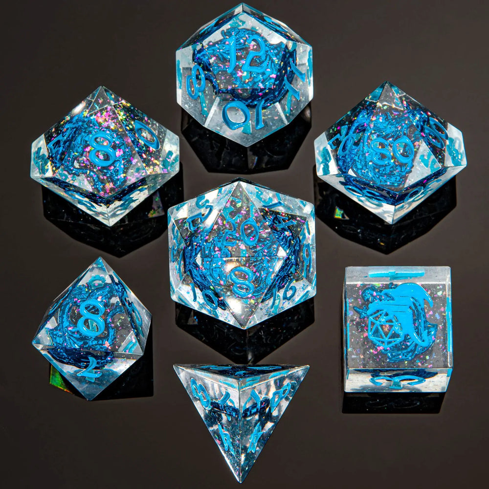 Sharp Edge RPG Dice Set: Metal Blue Dragon