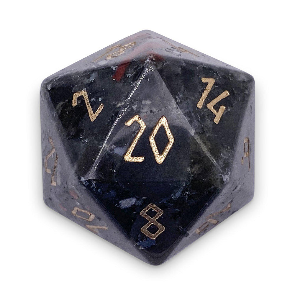 30MM Gemstone D20 Boulder: Bloodstone