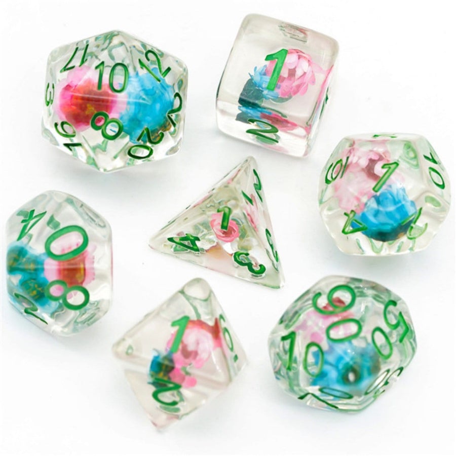 Blue and Pink Star Flower RPG Dice Set